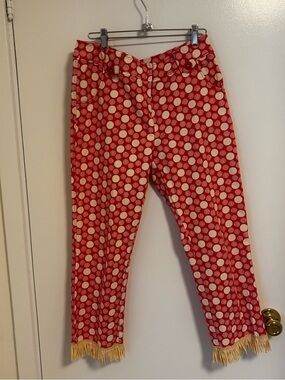 Pink  Dot Fringe Hem Pants